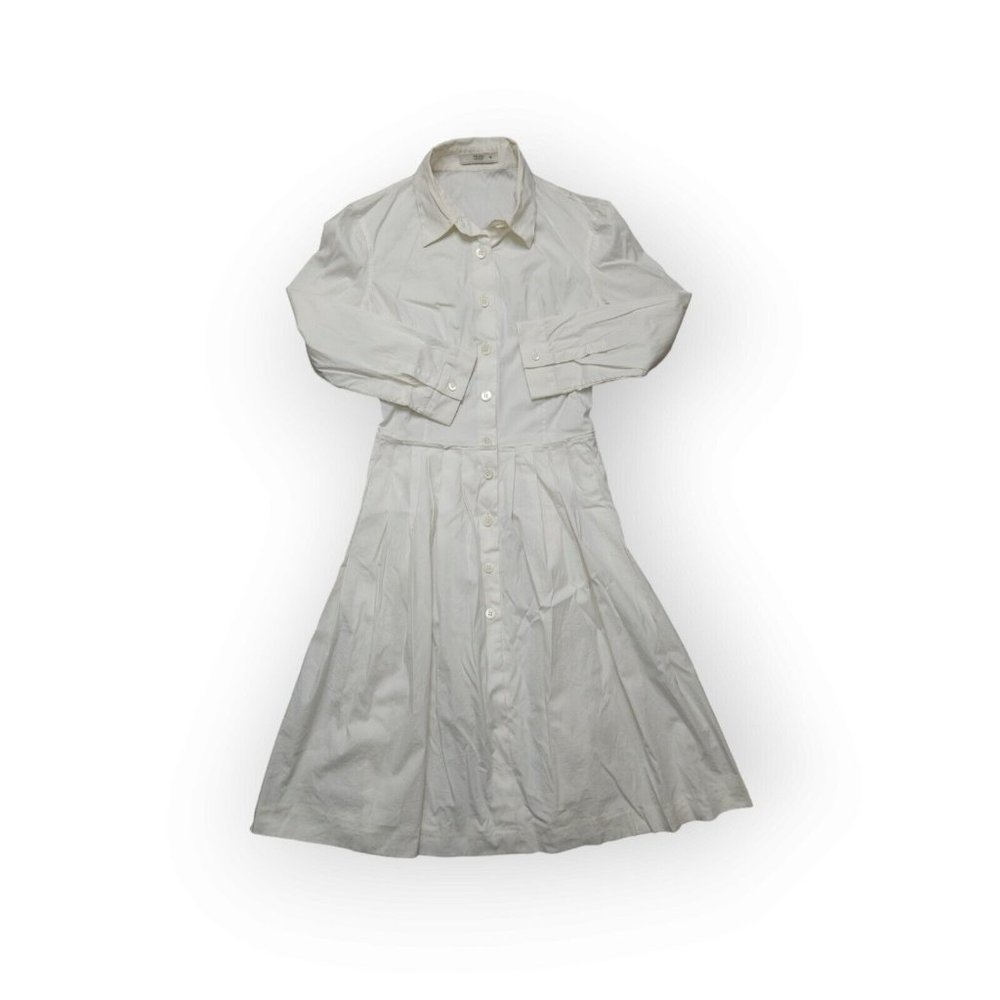 Prada Off White Pleated Shirt Dress Long Sleeve Size 40